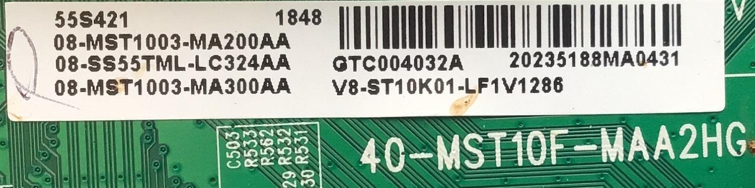 KIT DE TARJETAS PARA TV TCL ORIGINAL / MAIN 08-SS55TML-LC324AA / 40-MST10F-MAA2HG / V8-ST10K01-LF1V1286 / 08-MST1003-MA300AA / FUENTE 08-L12NLA2-PW200AA / 40-L12NW4-PWD1CG / PANEL LVU550NDEL / DISPLAY LSC550FN11-201 / MODELOS 55S421 / 55S423 / 55S425 - Imagen 2